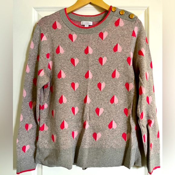 Grey with pink hearts cotton sweater - Picture 1 of 5